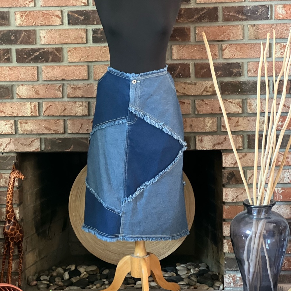 Sunshine Apparel Raw Hemmed Patch Jean Skirt